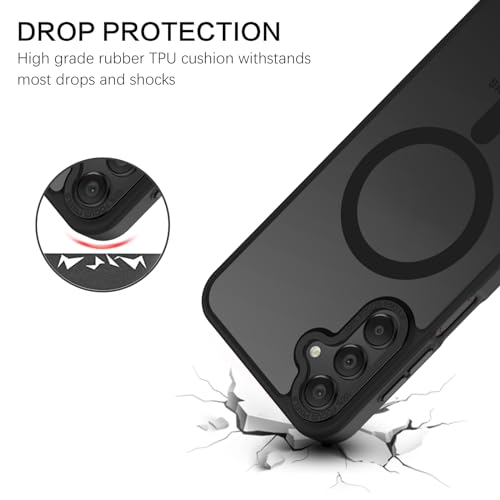 Magnetic For Galaxy A15 5G Phone Case, Samsung A15 5G Case,[Compatible With Magsafe] Translucent Matte Slim Shockproof Women Men Protective Case Cover For Samsung A15 5G, Black