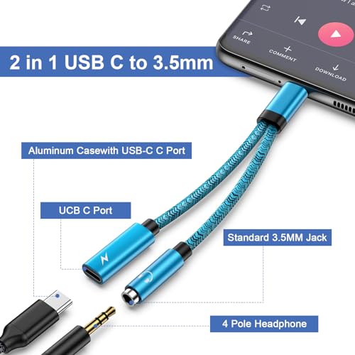 Galaxy S25 Ultra USB C to 3.5mm Audio Adapter USB C Headphone Jack Adapter Fast Charging for  Galaxy S25 FE S25 Plus A16 5G A17 A36