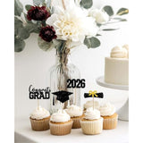 Graduation Cupcake Toppers 2026, 36 Pcs Glitter Class Of 2026 Cupcake Toppers Supplies, Includes Stands Graduation Party Decorations For Table Toppers. (36, Bg)