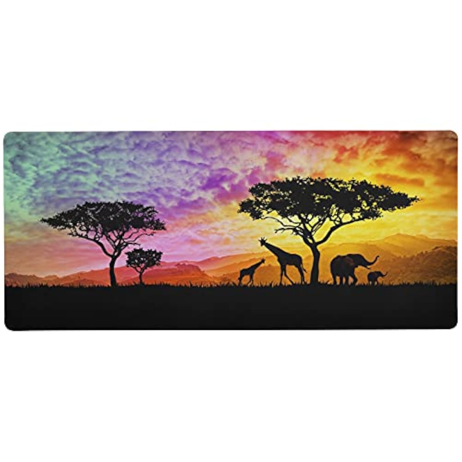 Africa Safari Giraffes And Elephants Large Gaming Mouse Pad With Non-Slip Rubber Base,Stitched Edge,Decorate Desk Mat For Laptop,Computer, Wristing Pad For Gamer,Office & Home