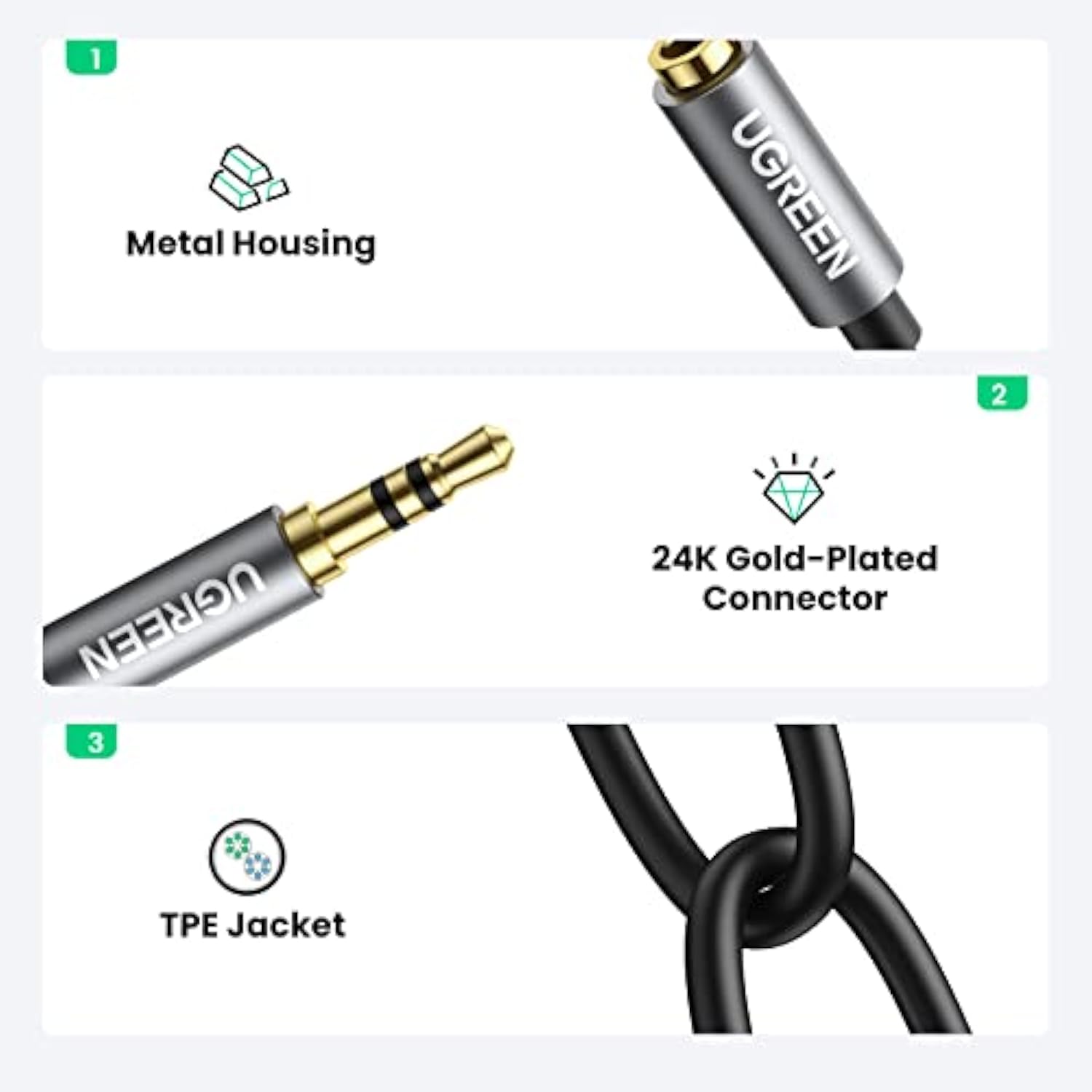 UGREEN Headphone Splitter 3.5mm Audio Stereo Y Splitter Aux Extension Cable Male to Female Dual Headphone Jack Adapter for Earphone Compatible with Switch 2/PS4/PS5 iPhone iPad, Tablet, Laptop, 7.87"