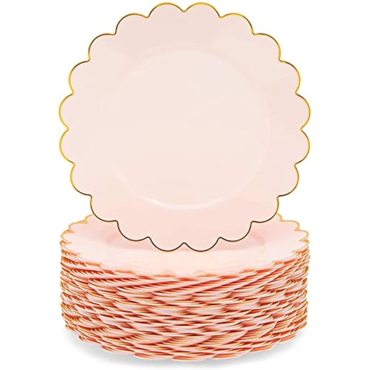 Pink Plastic Plates For Party, 50-Pack - 9 In Pink & Gold Glossy Scalloped Edge - Disposable Heavy-Duty Fancy Plates For Birthday & Baby Shower