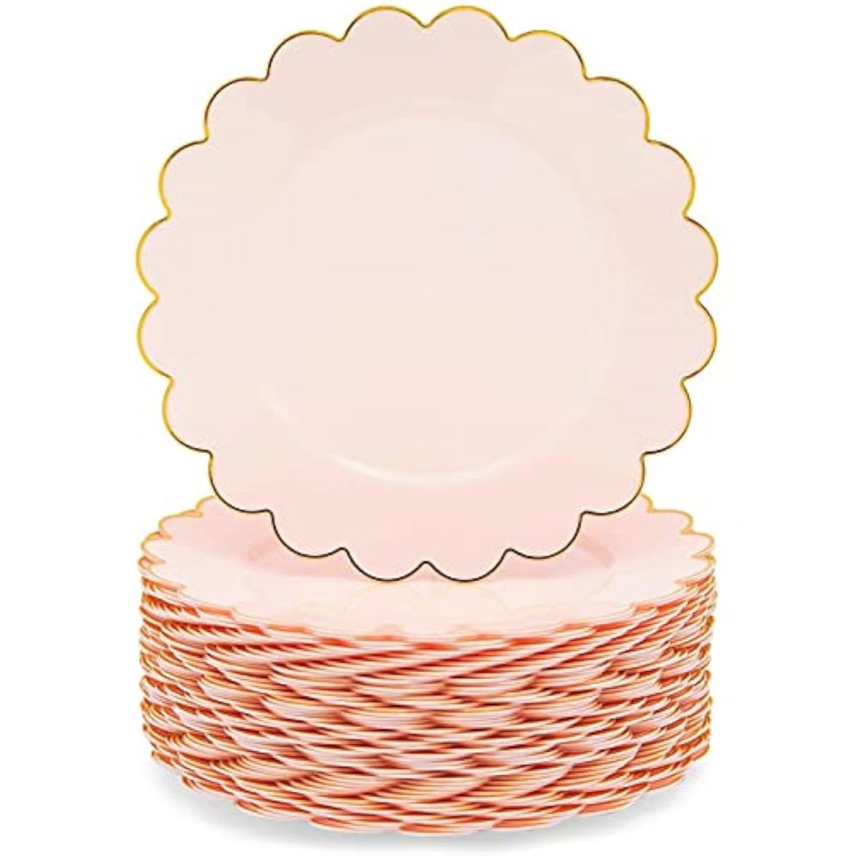 Pink Plastic Plates For Party, 50-Pack - 9 In Pink & Gold Glossy Scalloped Edge - Disposable Heavy-Duty Fancy Plates For Birthday & Baby Shower