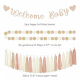 36 Pcs Champagne-Gold Baby Shower Kit Lanterns, Garland, Pom Poms & Banner