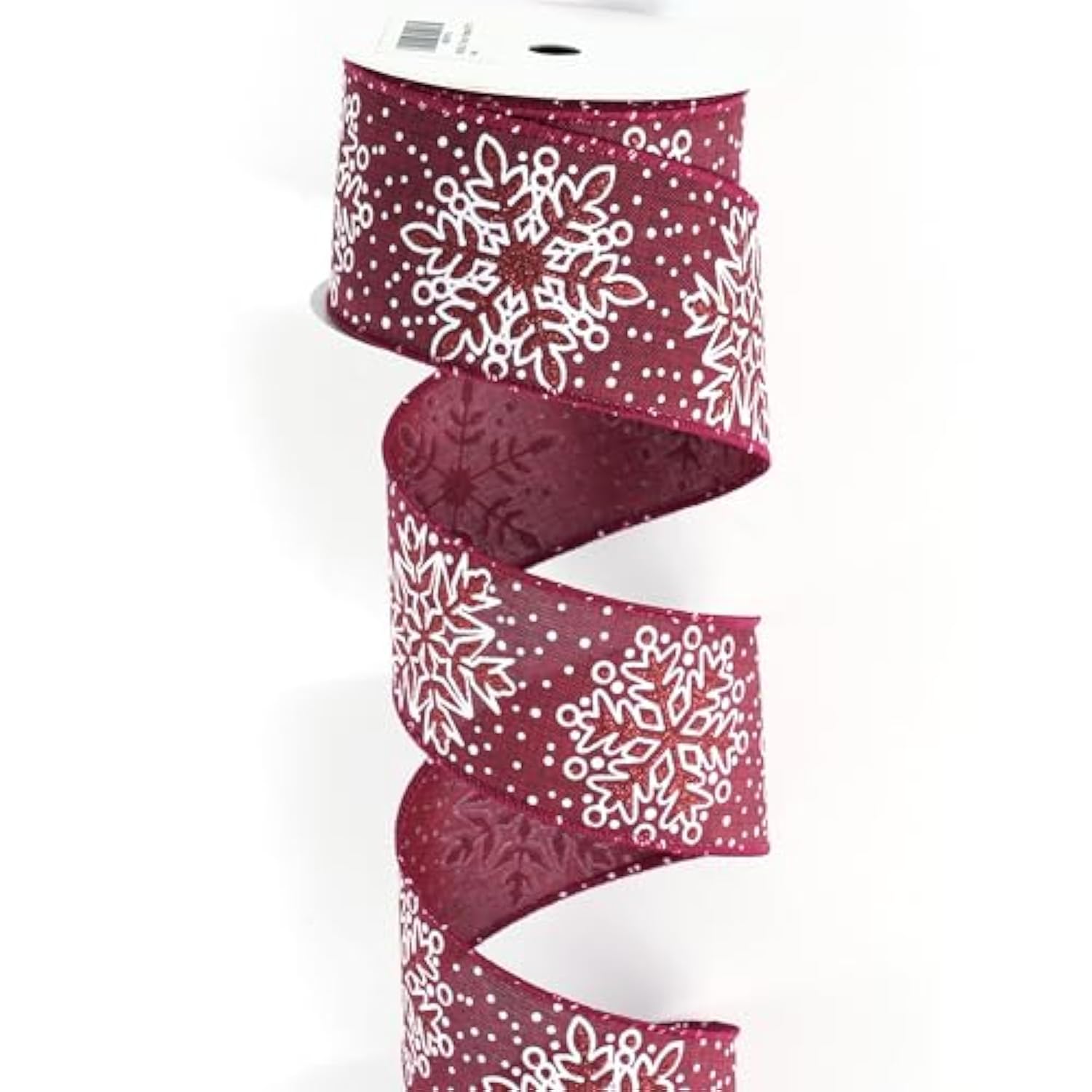 Burgundy Snowflake Wired Ribbon 2.5" X 10 Yard For Christmas Tree Decoration, Wreaths, Crafts, Home Decor, Gift Wrapping - Burgundy And White Burlap