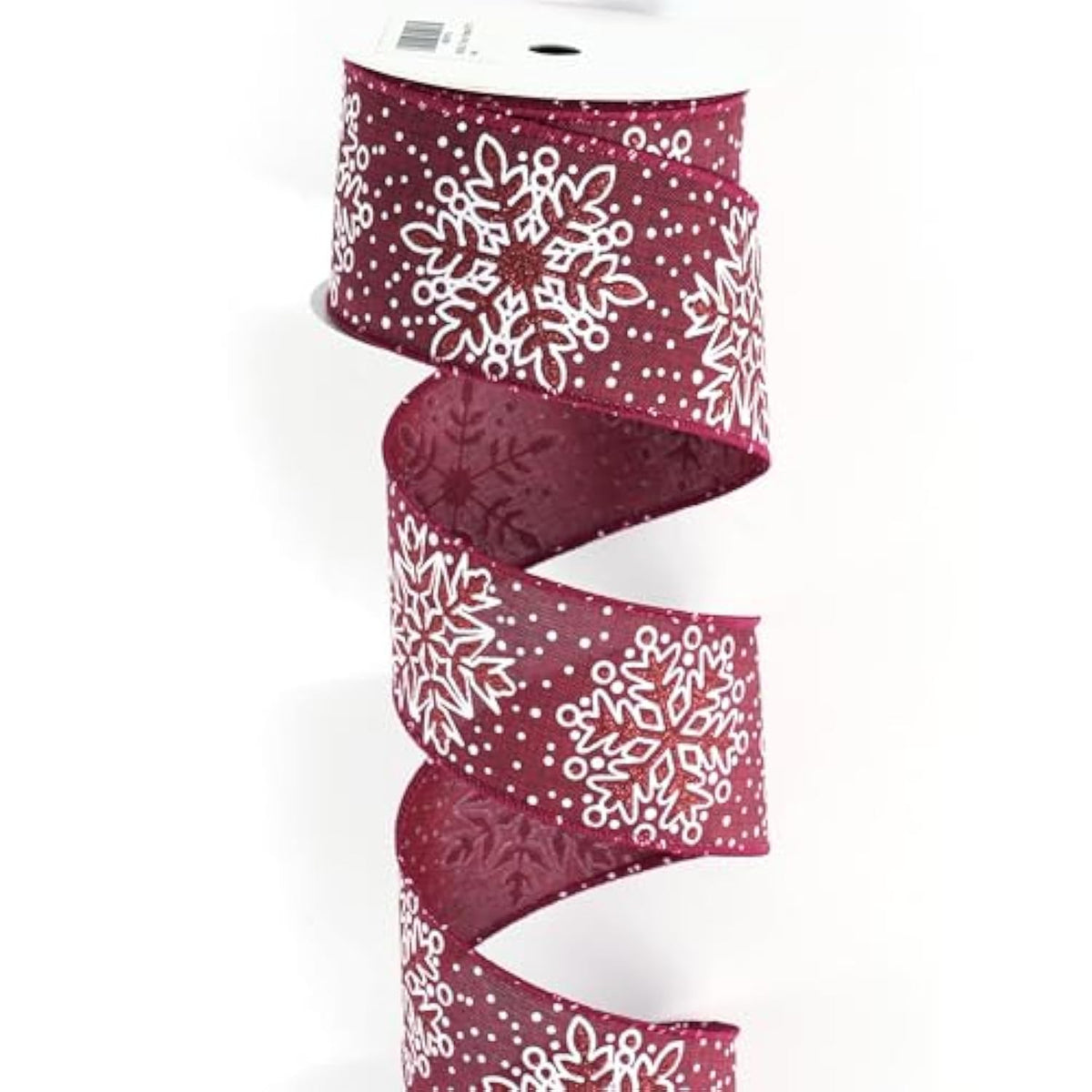 Burgundy Snowflake Wired Ribbon 2.5" X 10 Yard For Christmas Tree Decoration, Wreaths, Crafts, Home Decor, Gift Wrapping - Burgundy And White Burlap