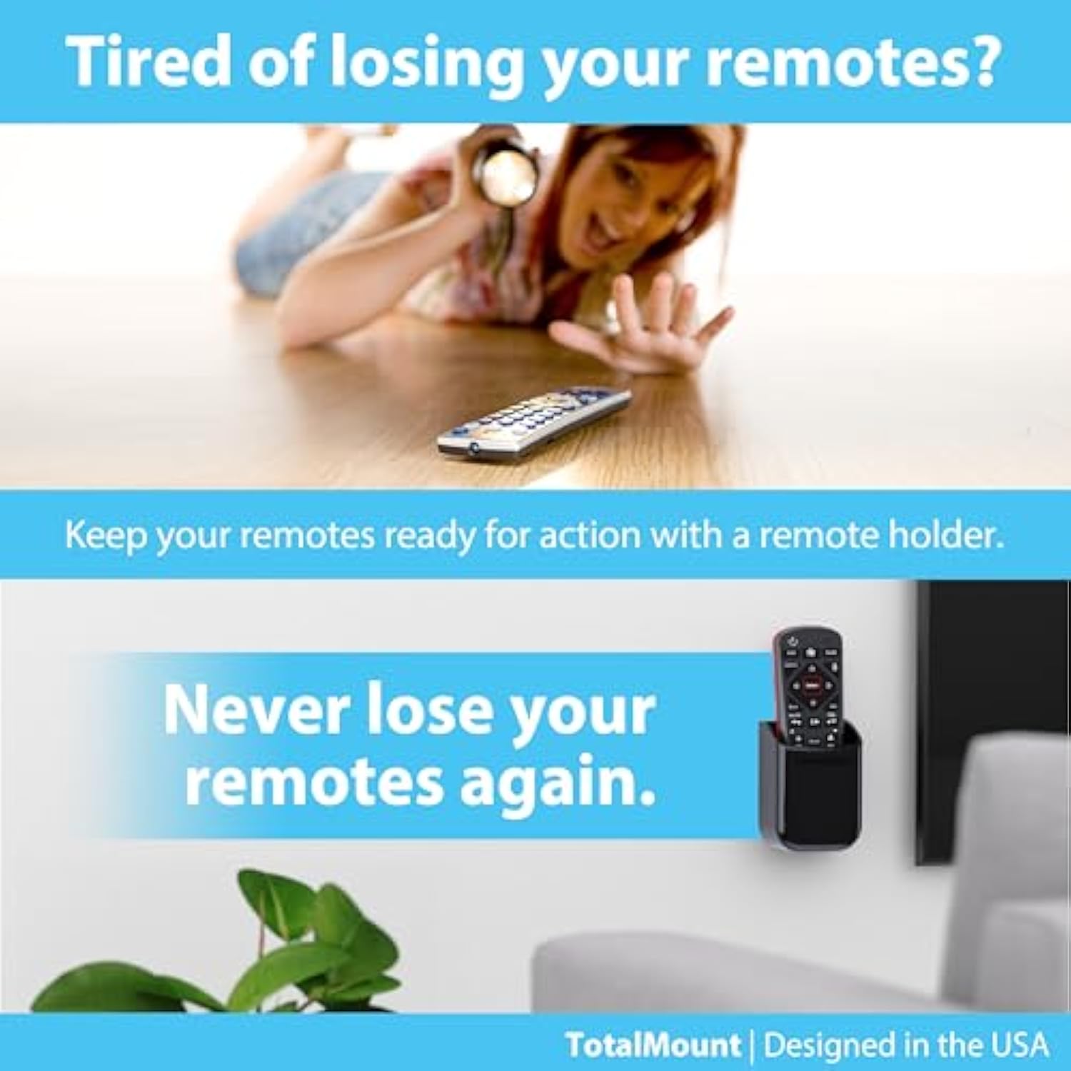 2-Pack Universal Remote Control Holders Wall or TV Mount Medium Black