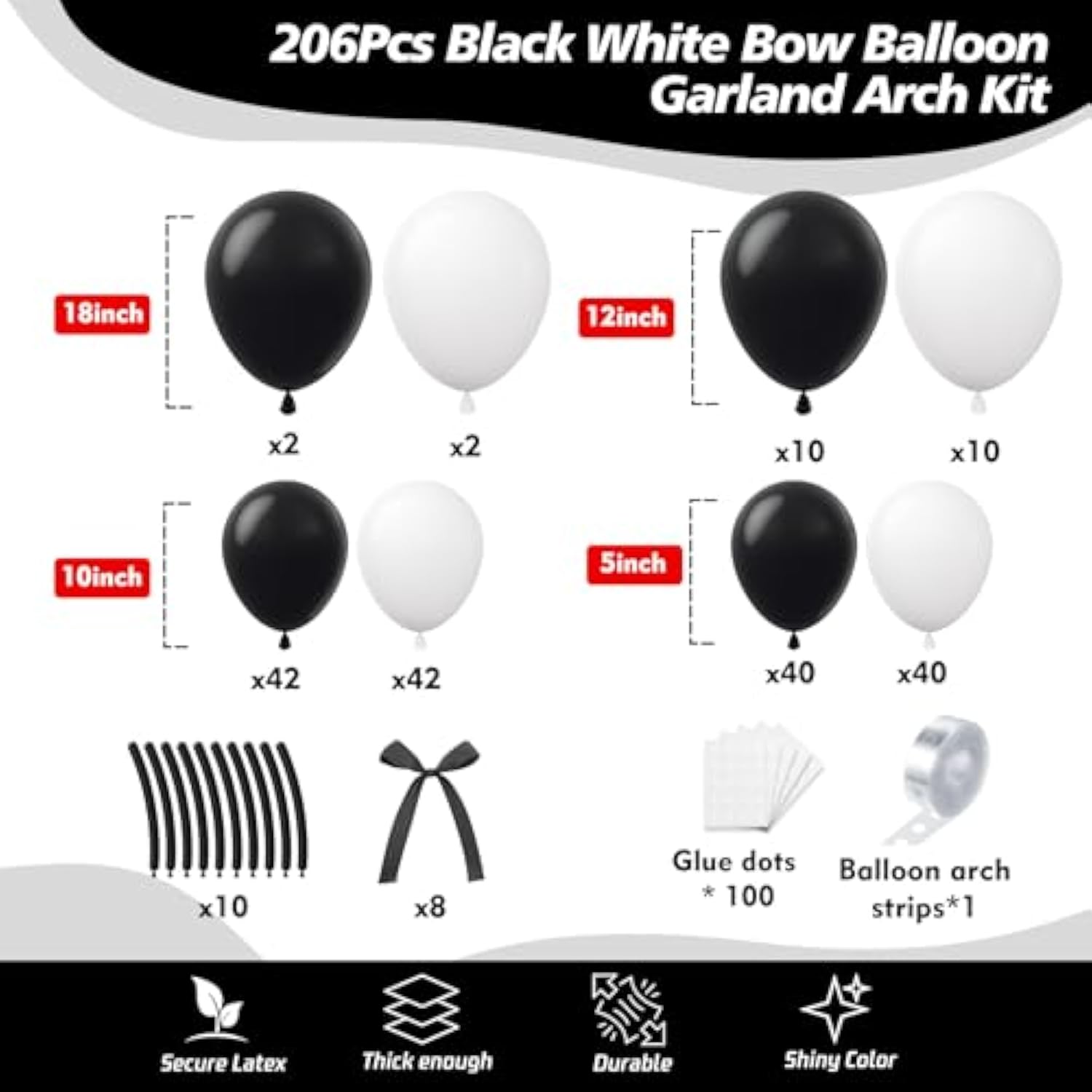 Black Bow Balloon Garland Arch Kit - 206Pcs Black And White Party Decorations Bow Black And White Balloon Arch Kit Different Size For Wedding Bridal Engagement Bachelorette Decorations 89