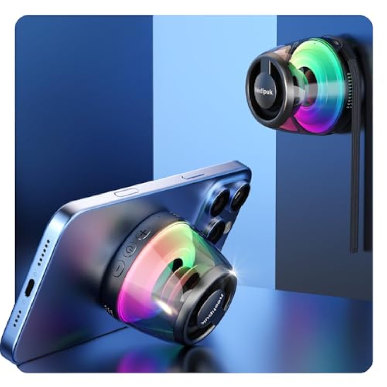 Magnetic Bluetooth Speaker, Portable Mini Bluetooth Loudspeaker With Bass Diaphragm, 5W Internal-Magnet, 7H Playtime,Tws, Rgb Light, Tf Card Slot, Including Magnetic Ring And Lanyard, As Phone Stand