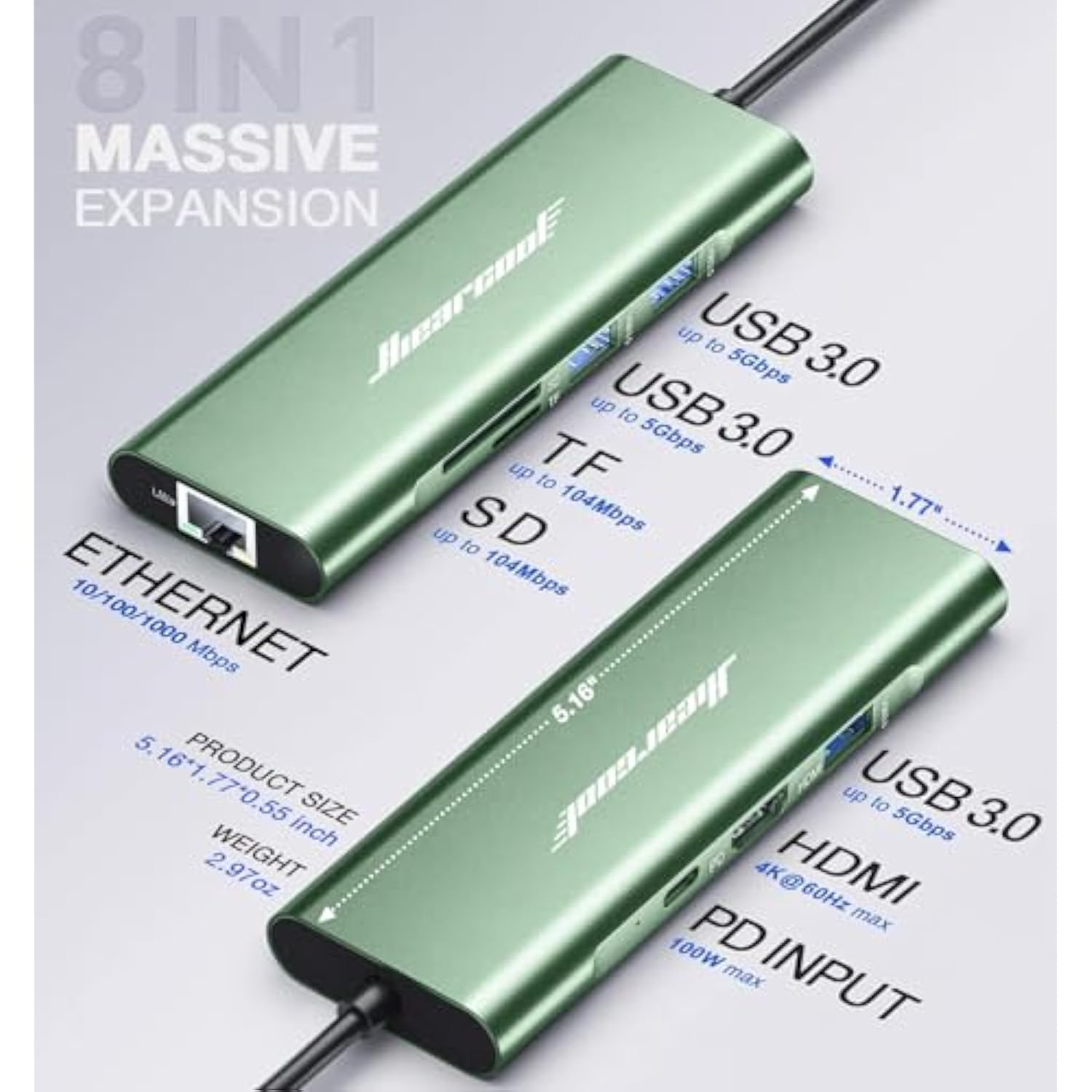 Usb C Hub, 8 In 1 Usb C Hub Multi-Port Adapter With Gigabit Ethernet, Usb C To