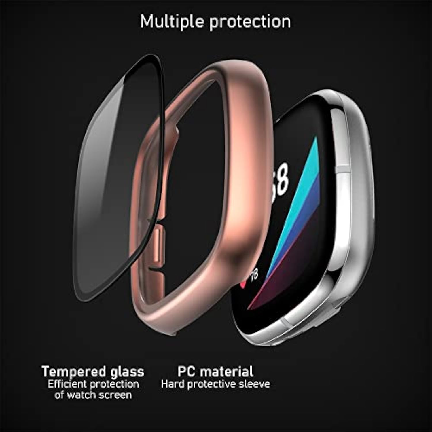 8-Packs Case Cover Compatible With Fitbit Versa 3/Sense Fitness Tracker,Hard Pc Plated Bumper&Tempered Glass Screen Protector Cases Anti-Scratch Protective Shell Smartwatch Accessory