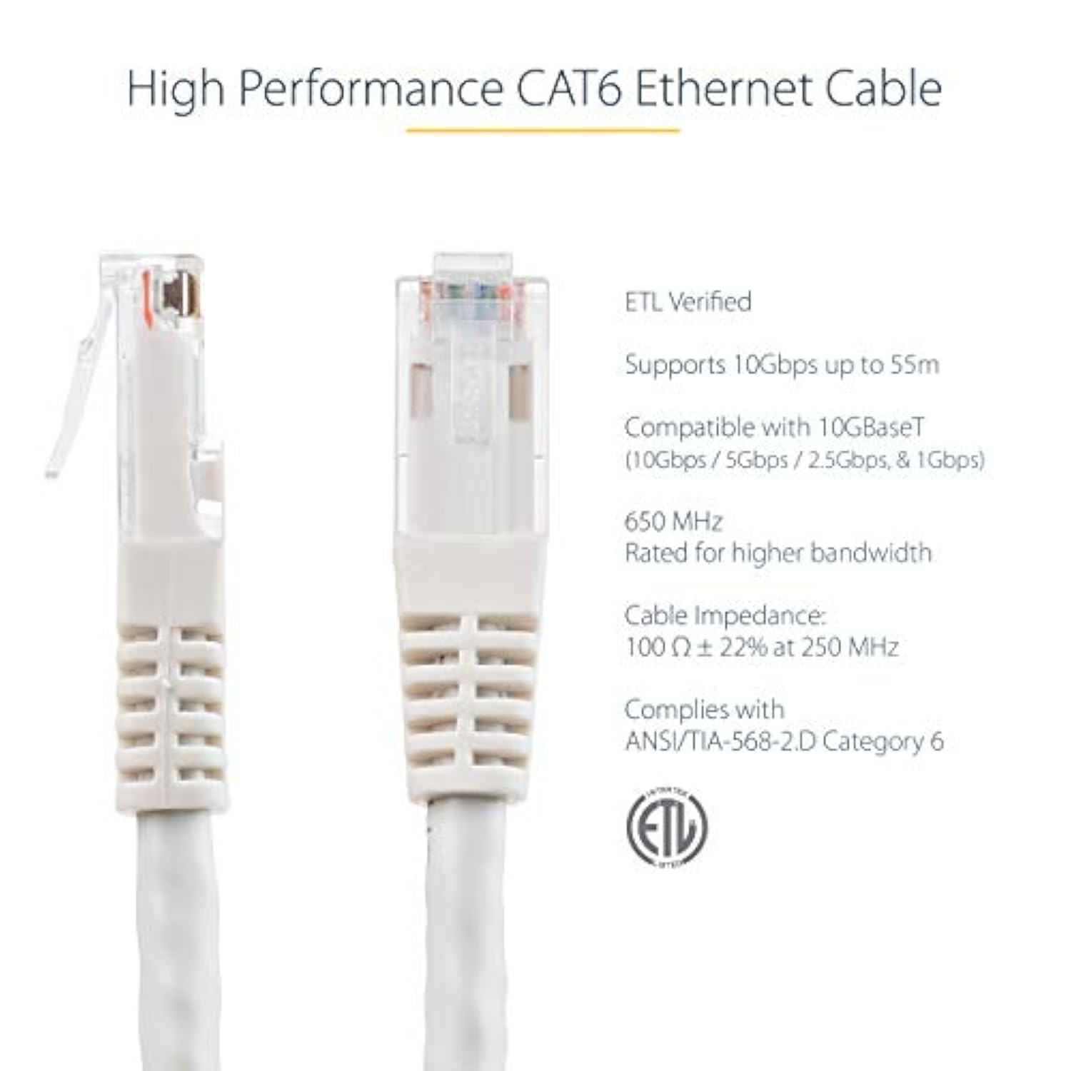 100Ft Cat6 Ethernet Cable - White Cat 6 Gigabit Ethernet Wire -650Mhz 100W Poe