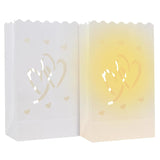 20 Pcs White Heart Luminary Bags Outdoor, Reusable Flame Resistant Paper Special Lantern Bag With Cotton Material For Wedding Valentine Engagement Marriage Proposal Decorations