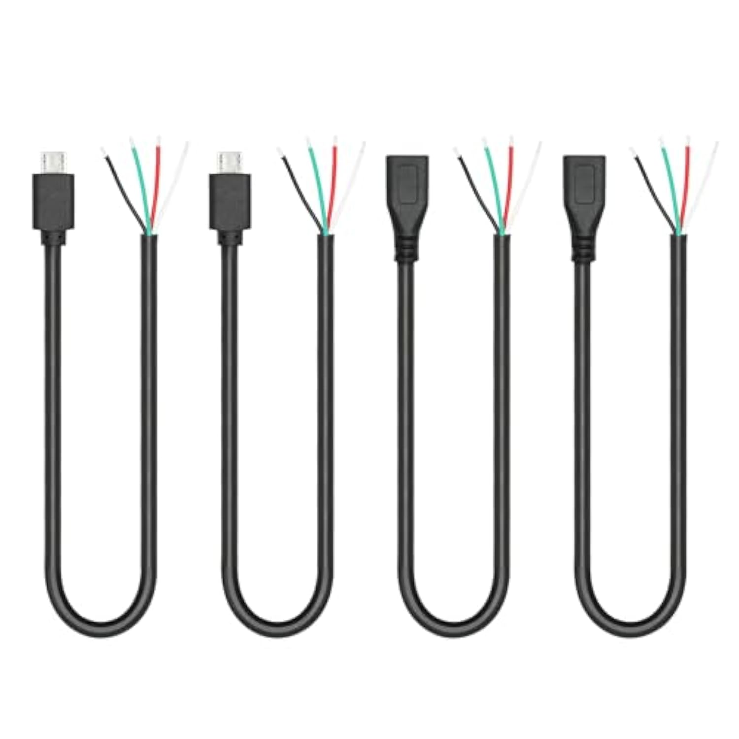Short Micro Usb Male & Female 4 Pin Bare Wire 11Inch, Micro Usb 5V/3A 4 Pin Pigtail Wire Open End Power And Data Cable, For Micro Usb Equipment Installed Or Replacement Repair Diy Cable