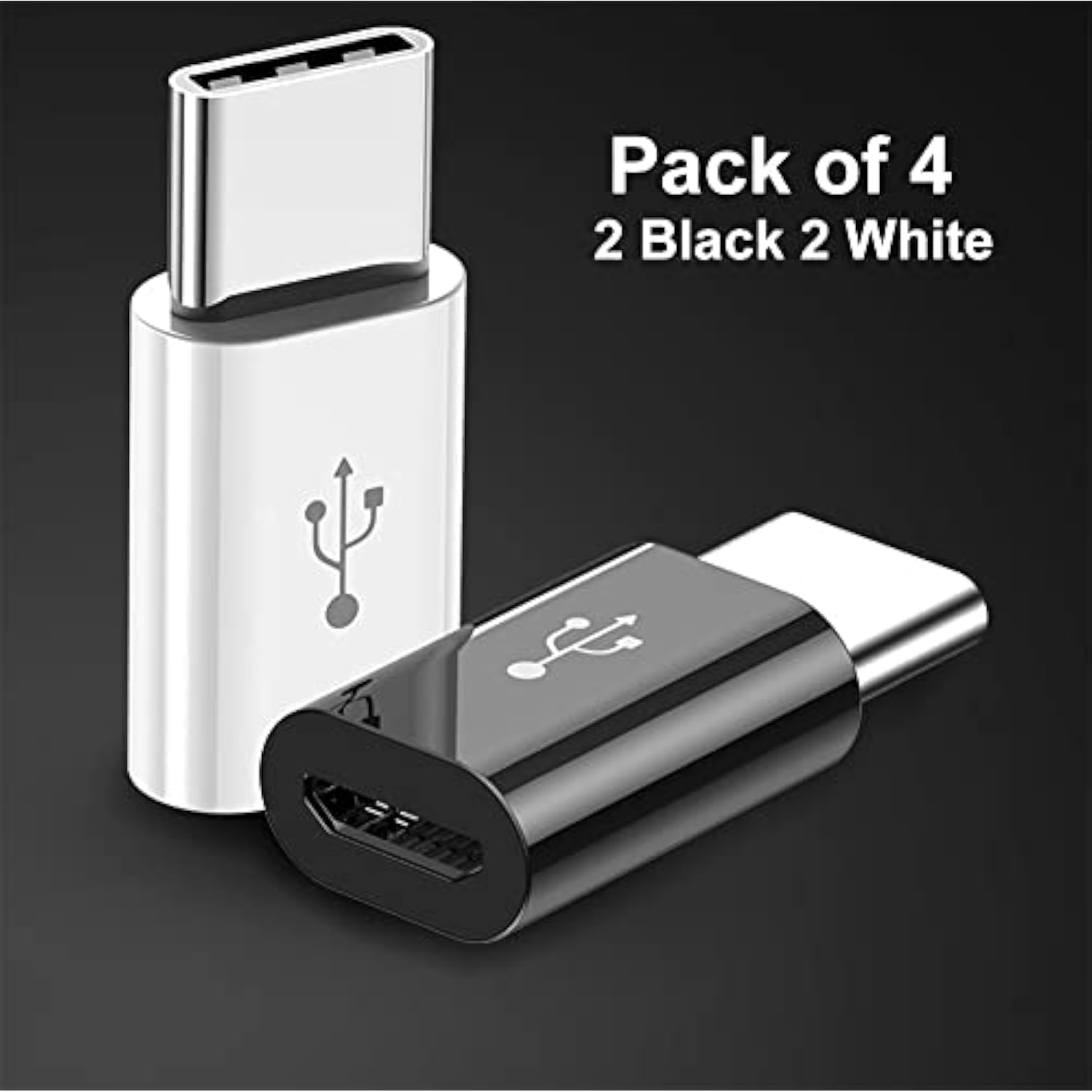 Adapter Micro Usb To Usb C (4 Pack), Micro-Usb Female To Usb-C Male Otg Adapter Compatible With Samsung Galaxy, Lg, Huawei, Type-C Phones, Tablets And More (2 Black And 2 White)