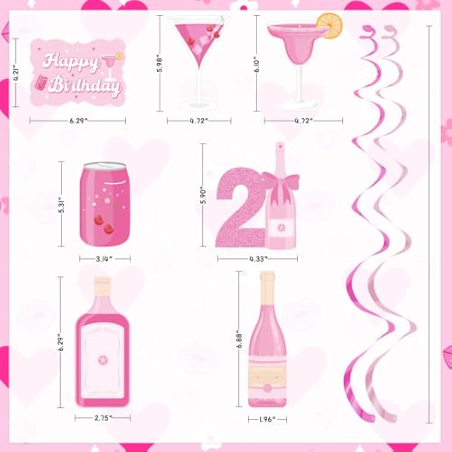 20pcs 21st Birthday Hanging Swirls – Pink Champagne Bottle Decorations for Her