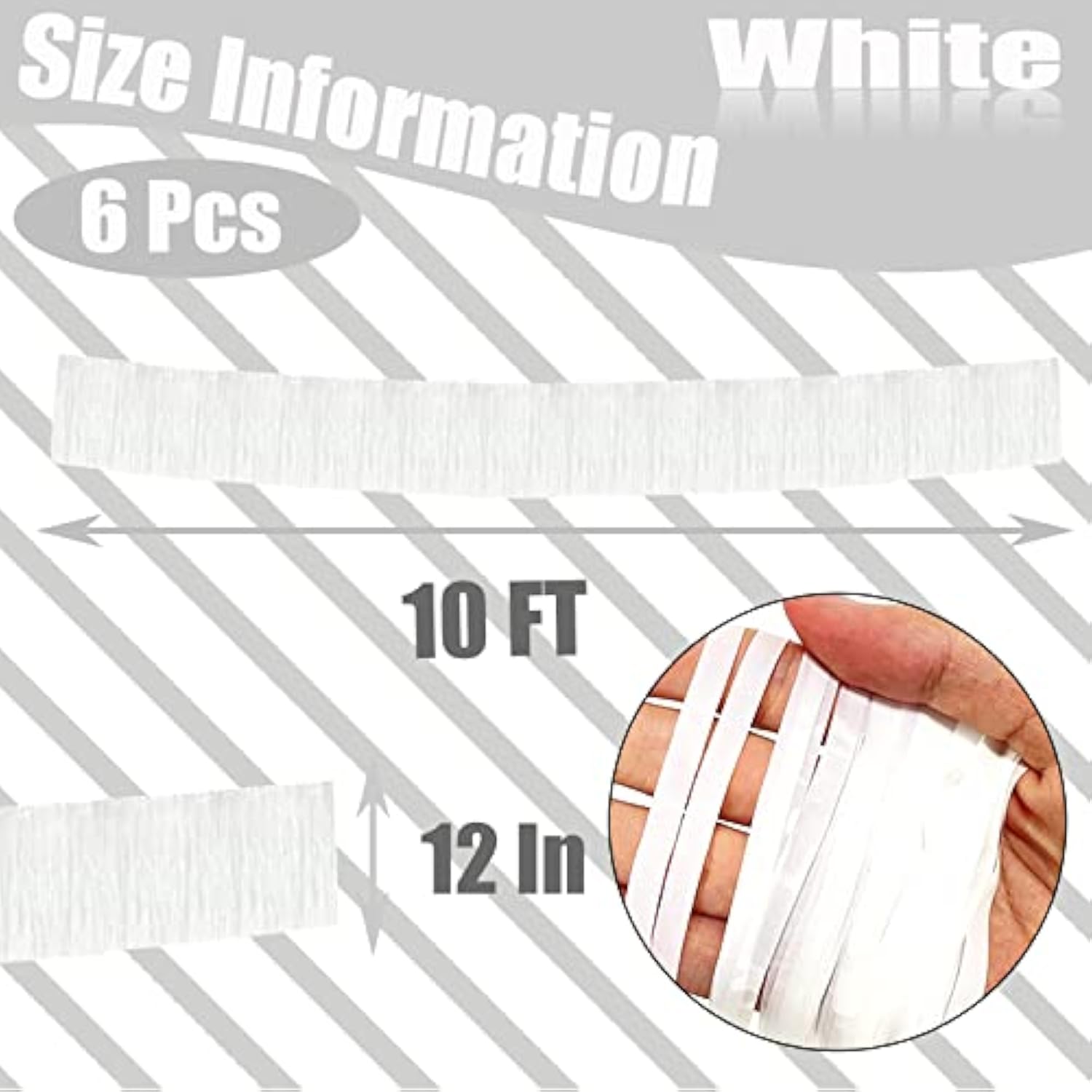 6 Pack 10 Feet White Foil Fringe Garland Metallic Tinsel Streamers Banner Wall Hanging Curtain Backdrop Banner For Parade Floats, Thanksgiving, Christmas, Birthday, Halloween Party Decorations