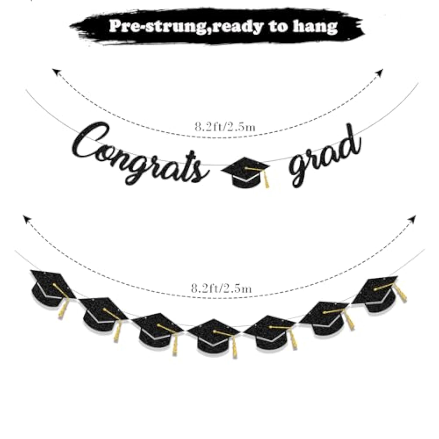 Graduation Decorations Class Of 2025 Party Supplies - Congrats Grad Banner And Graduation Cap Banner (Pre-Strung)
