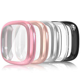 5Pack Full Screen Protector Case Compatible With Fitbit Sense/Versa 3, Soft Slim Tpu Plated Bumper Case Compatible With Fit Bit Versa3 Sense Smartwatch, Rose Pink/Rose Gold/Clear/Silver/Black