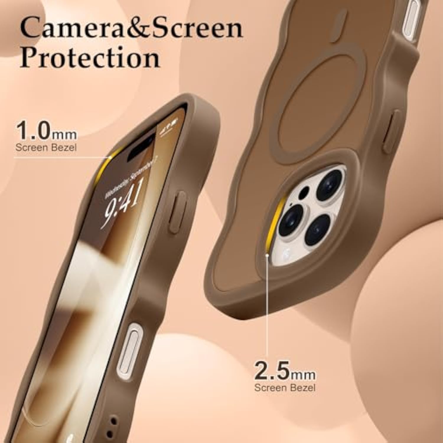 For Iphone 16 Pro Max Case, Curly Wavy Frame Hard Translucent Matte Clear Back Cover For Women Men Compatible With Magsafe Shockproof Tpu Bumper Phone Case For Iphone 16 Pro Max, Desert Gold