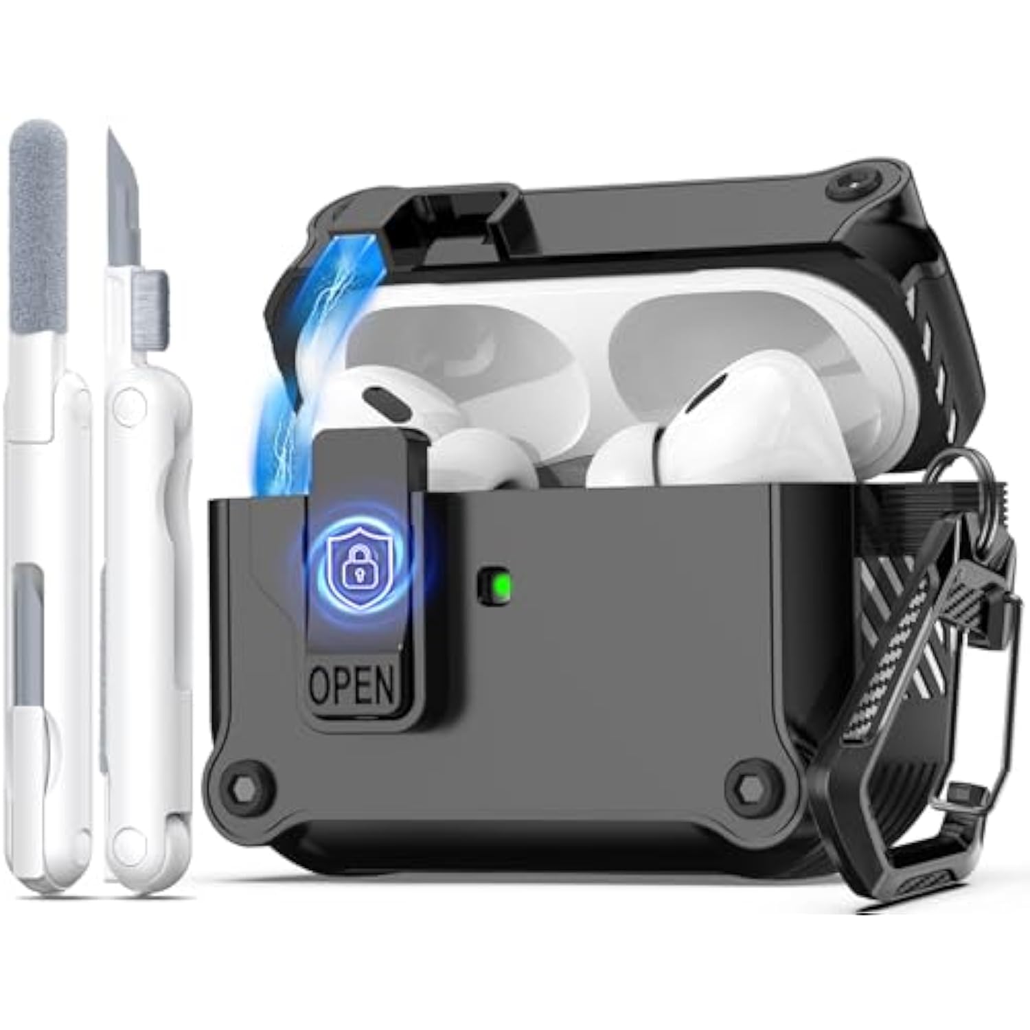 Compatible With Airpods Pro 2Nd Generation 2023(Usb-C),2022(Lightning Cable),1St Gen 2019 Charging Case, Full Drop Protection Auto Pop-Up Lid Design With Cleaner Kit,Black