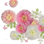 Tissue Paper Chrysanth Flowers With Butterfly And Olive Leaves For Wedding Baby Shower Nursery Room Parties & Events Decorations Pom Poms (Set Of 21, White Pink)