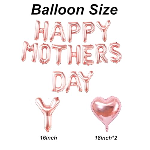 Rose Gold Happy Mothers Day Balloons 16inch Rose Gold Foil Letter Balloons for Mother's Day Decorations