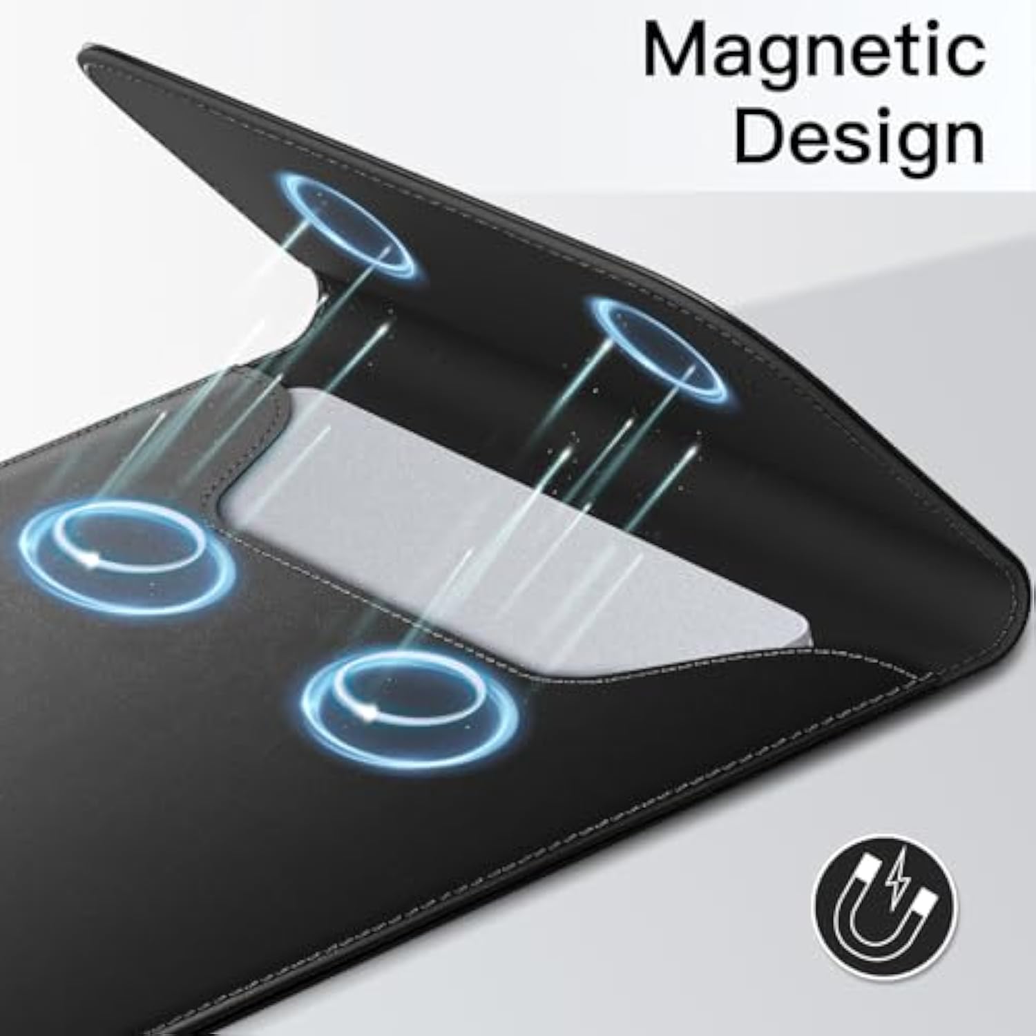 JETech Slim Laptop Sleeve for MacBook Pro 14-Inch(M4/M3/M2/M1, 2021-2024), PU Leather Case with Magnetic Closure (Black)