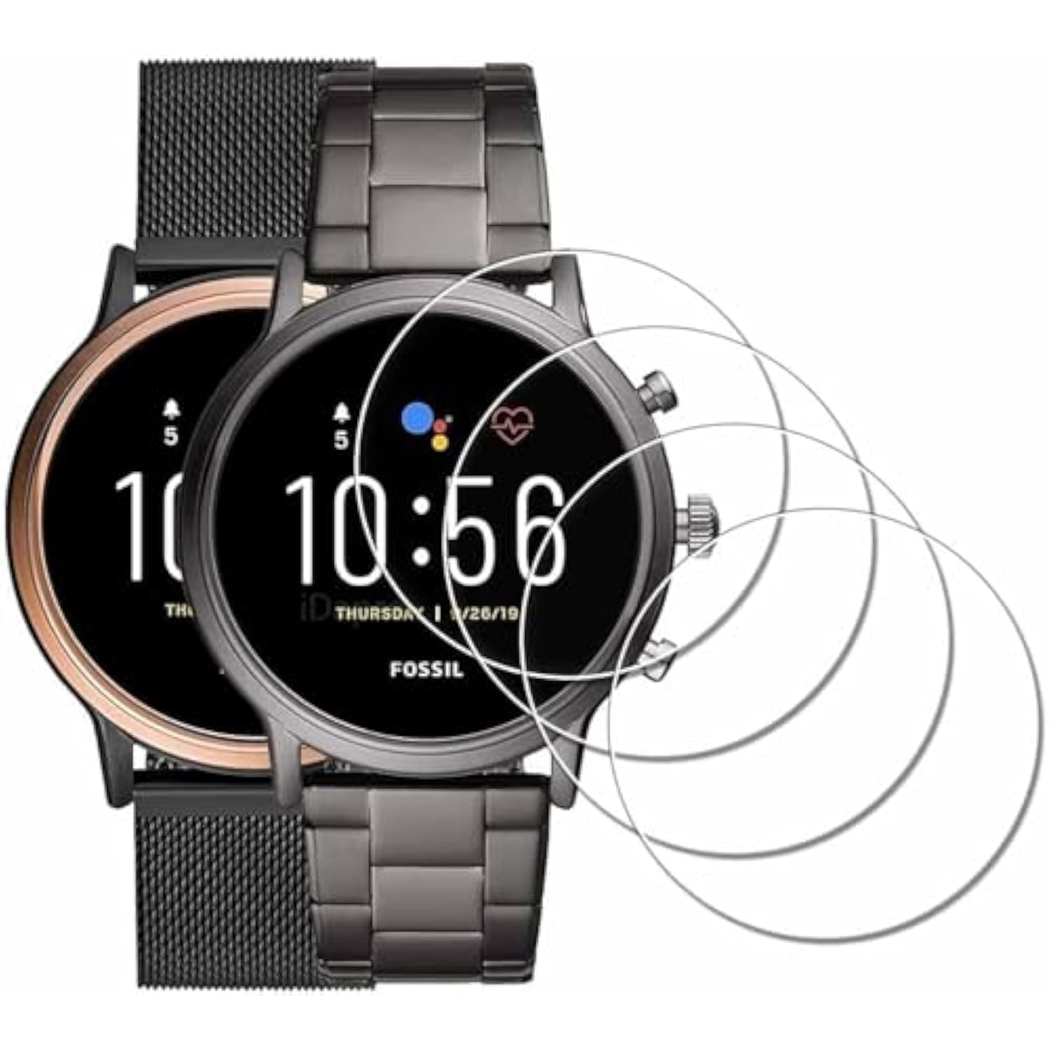 Screen Protector For Fossil Gen 5 Carlyle/Julianna Watch [4 Pack] Tempered Glass Anti-Scratch Bubble-Free Easy Installation