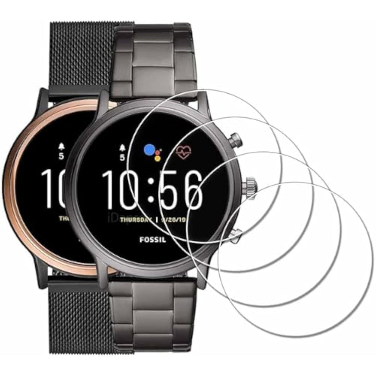 Screen Protector For Fossil Gen 5 Carlyle/Julianna Watch [4 Pack] Tempered Glass Anti-Scratch Bubble-Free Easy Installation