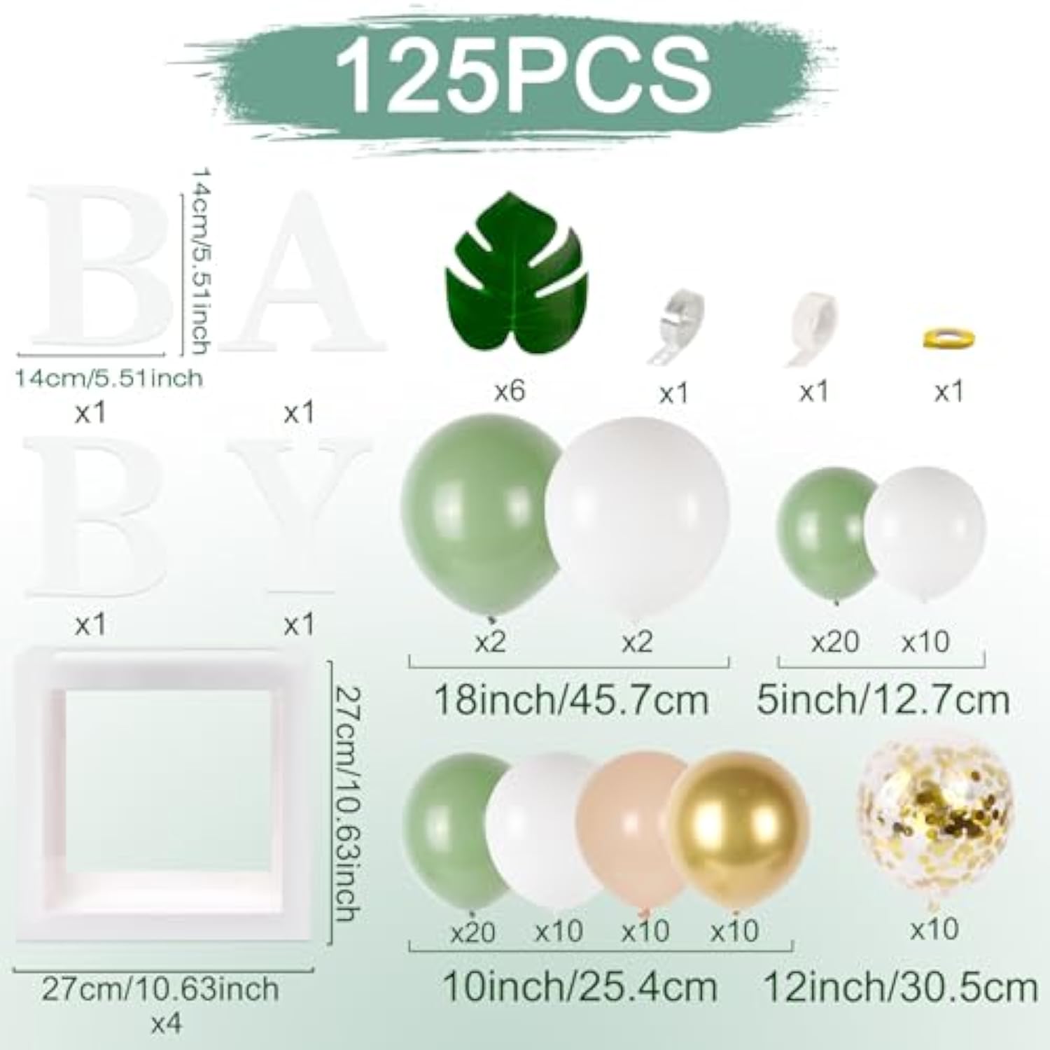 Sage Green Baby Shower Decorations - 4Pcs Baby Boxes With Letters For Boy Girl, Sage Green And White Balloon Arch Kit Decor, Woodland Birthday Party Decorations 117Pcs