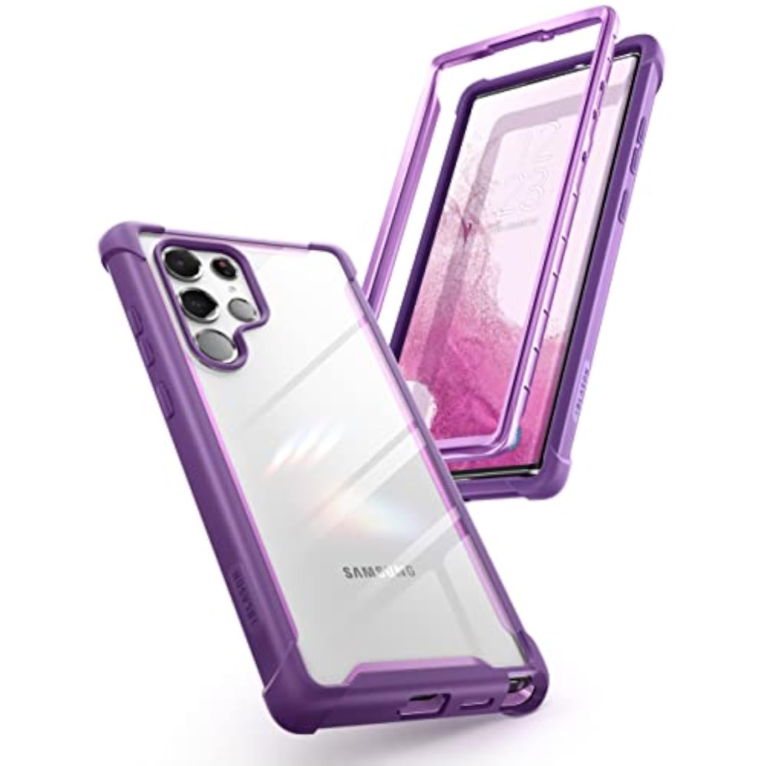 Transparent Phone Case for Samsung Galaxy S22 Ultra 6.8 Inch 5G Mobile Phone Bumper Case Protective Cover Purple