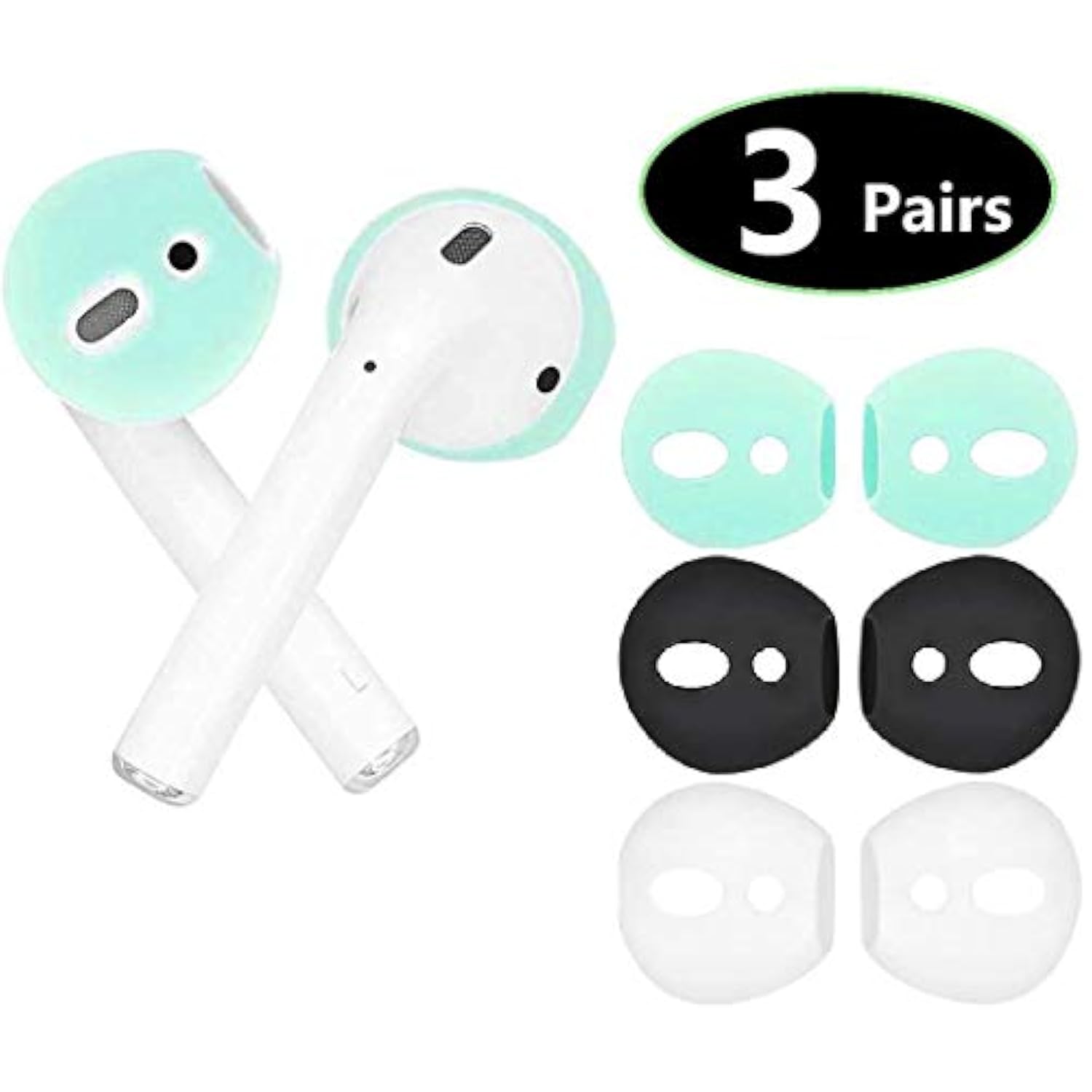 Ear Tips Ear Gels Anti-Slip Earuds Cover Silicone Compatible With Air Pod 2 & Air Pod 1 Or Ear Pod ? Fit In Case ? 3 Pairs White/Black/Mint Green Wbg