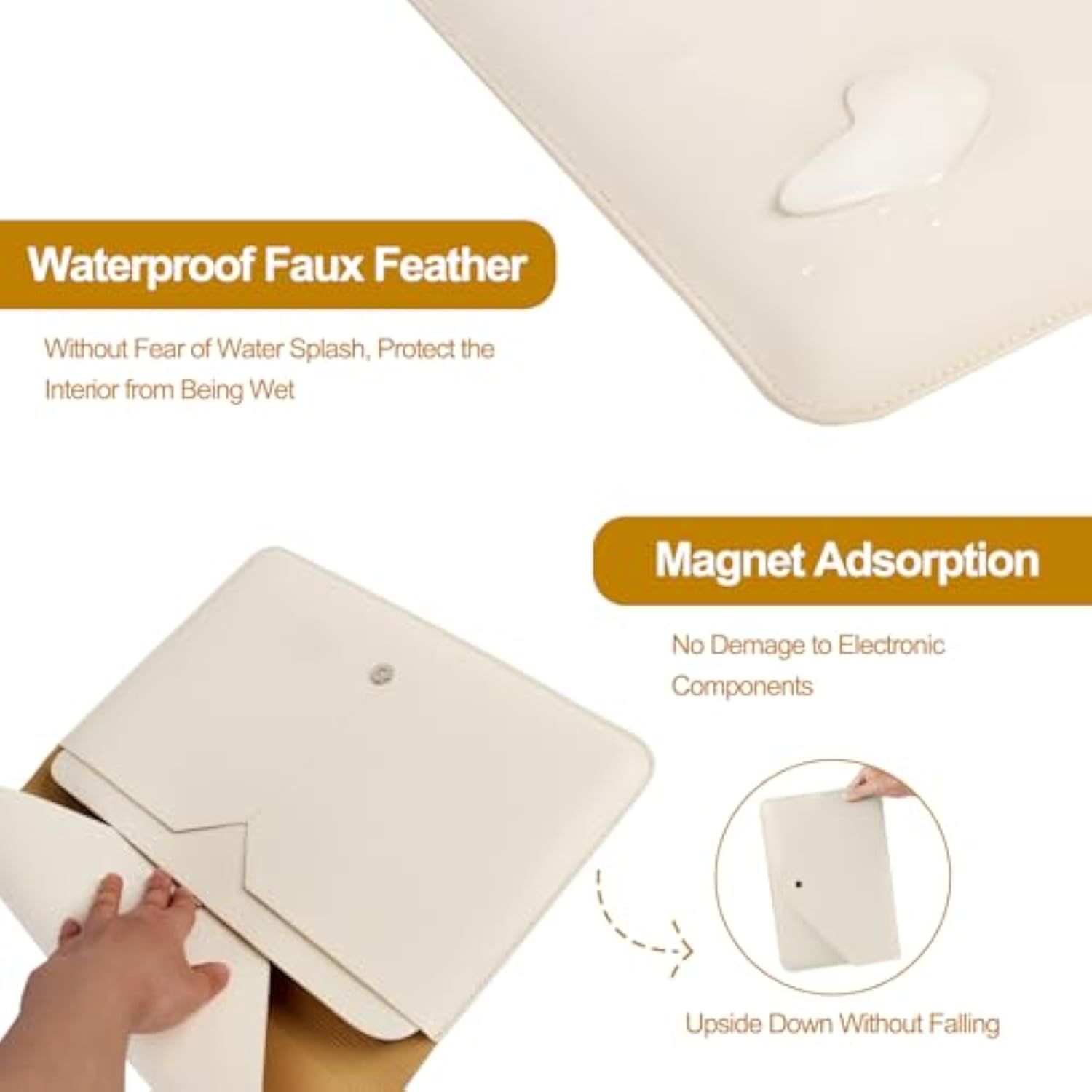 Laptop Sleeve 13 Inch, Laptop Case, Faux Leather Laptop Sleeve Bag With Magnetic Buckle, Compatible With Macbook Air 13/Air 13.6/Pro 13, Small Pouch For Charger, Mouse Pad And Cord Organizer, White