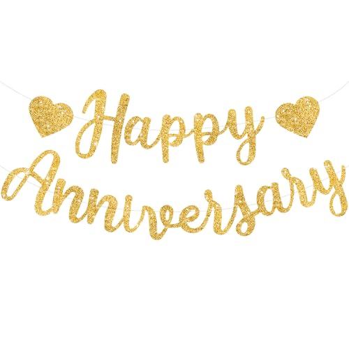 Pre-Strung Glitter Gold Happy Anniversary Banner Wedding Decor
