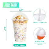 100 Pack 16 Oz Clear Plastic Cups With Dome Lids, Disposable Dessert Cups, Parfait Cups For Ice Cream, Iced Cold Coffee Drinks, Cupcake, Fruit For Party