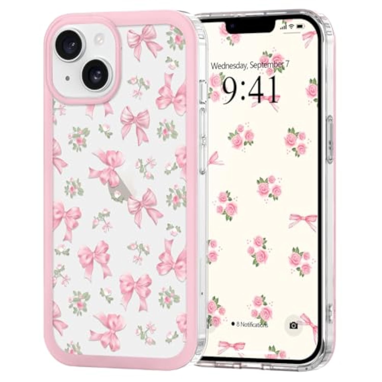 For Iphone 14 Case/Iphone 13 Case For Women Girls, Clear Cute Ribbon Bowknot Pattern Aesthetic Bow Design Transparent Slim Soft Tpu Shockproof Protective Phone Case For Iphone 14/13, Rose Bow