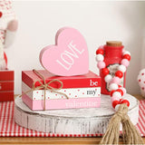 Valentine Tiered Tray Decor, Cute Wood Book Stack With Bead Garland For Valentine Decor, Love Be Mine Mini Faux Decorative Books Bundle, Farmhouse Valentine Decor For Table Mantle Shelves