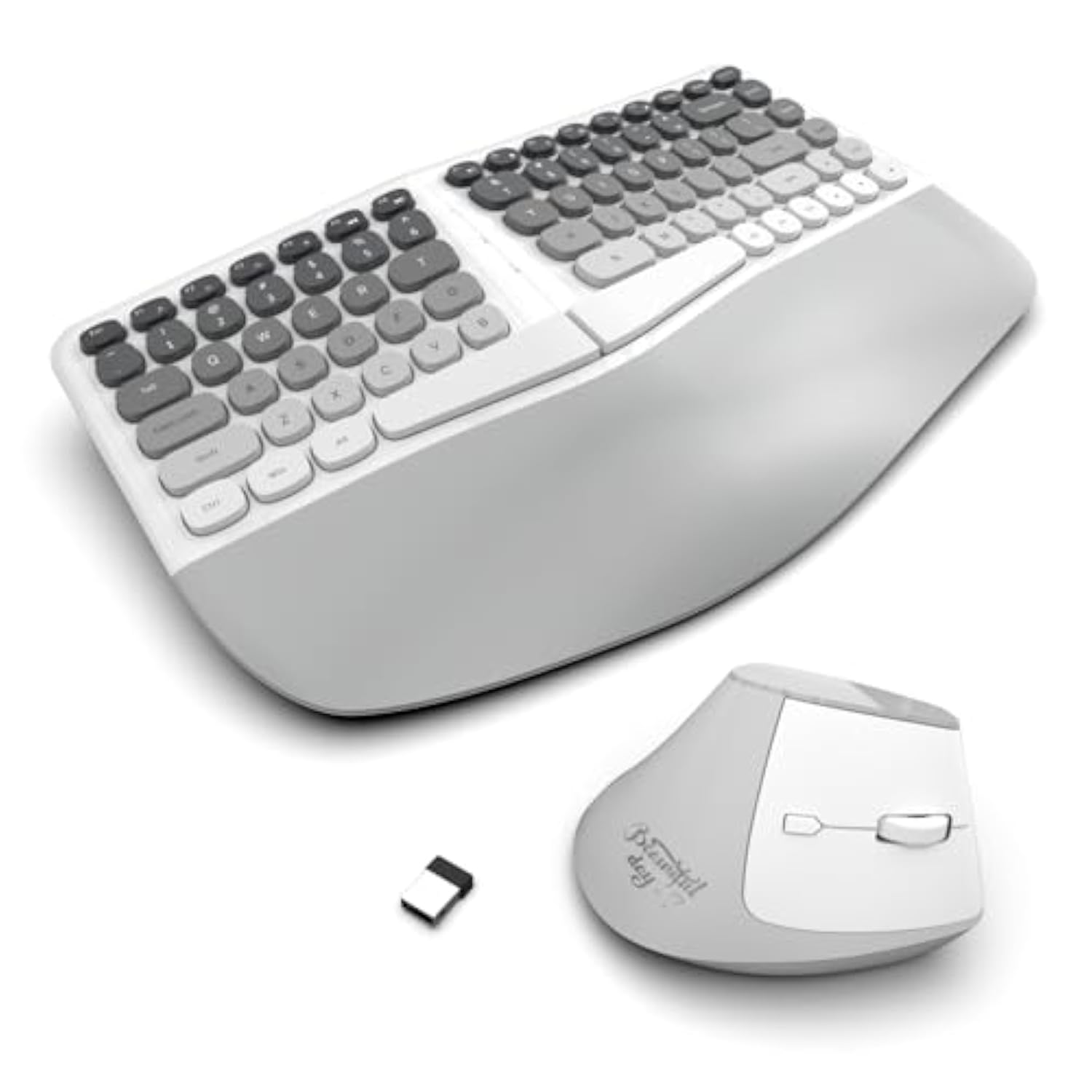 Ergonomic Wireless Keyboard And Mouse Set Creamy Wireless Keyboard Silent Mice Set With Wrist Rest For Computer, Laptop, Pc, Mac, Windows