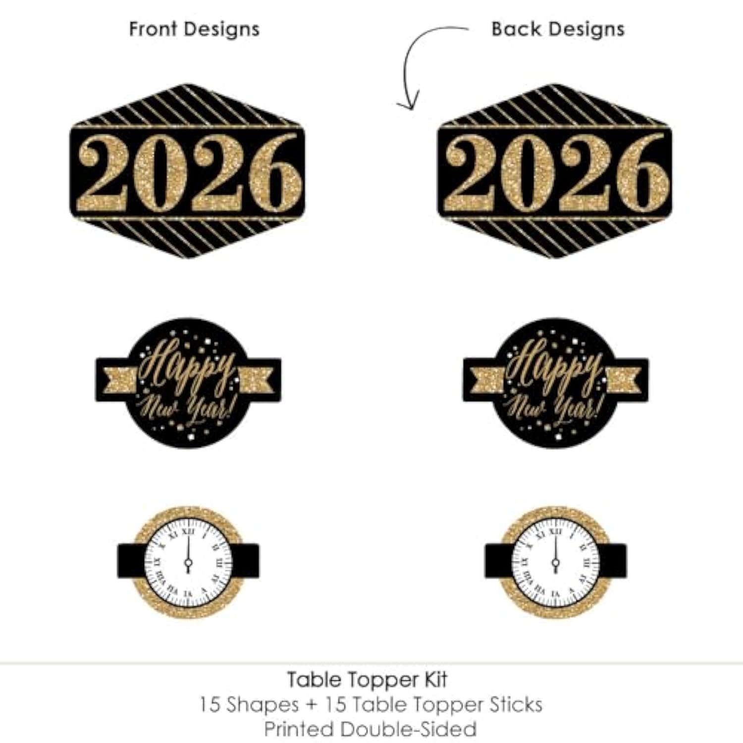 15-Piece Gold New Years Eve 2026 Centerpiece Sticks Table Toppers