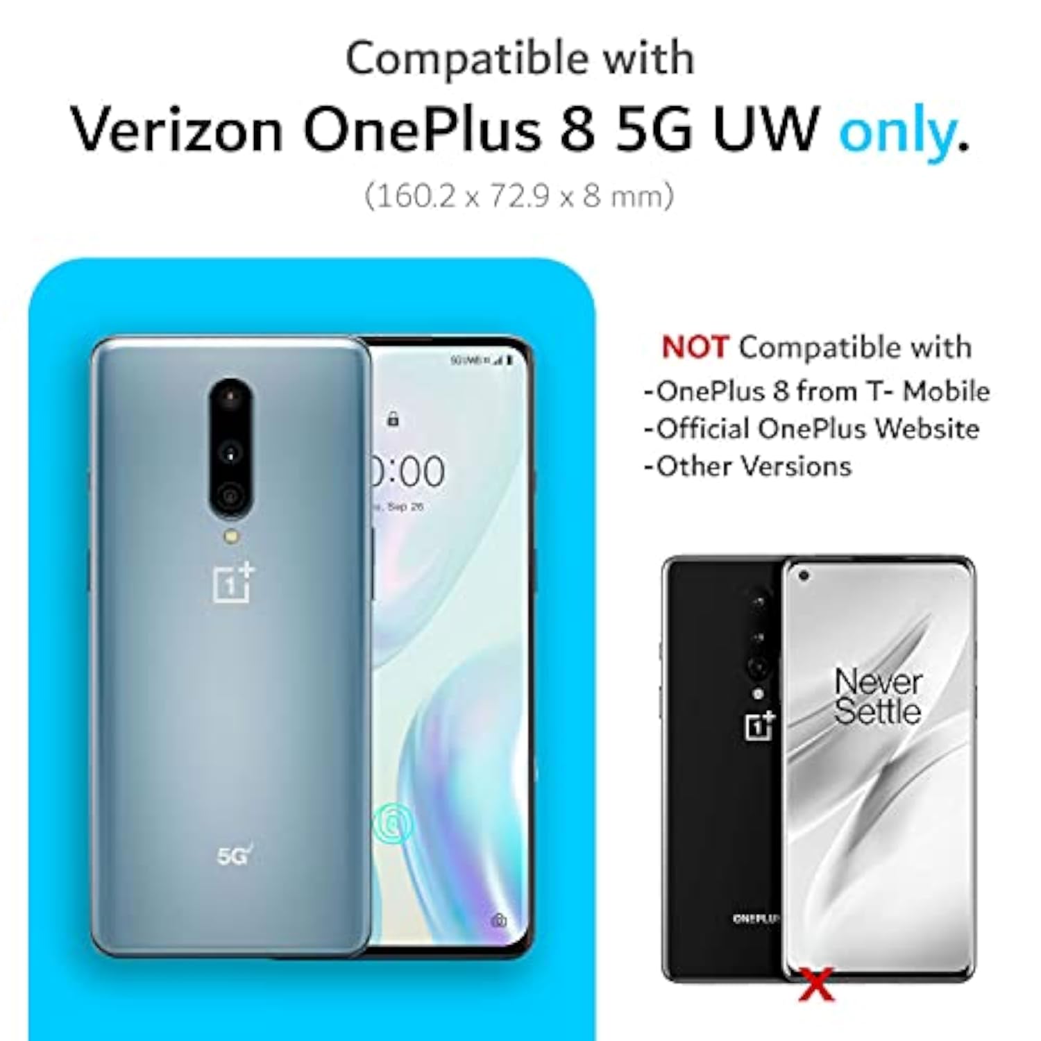 TUDIA Merge Compatible with OnePlus 8 5G UW Case, Military Grade Shockproof Slim Dual Layer Rugged Protective Phone Case, Blue, Fits Verizon UW Version Only