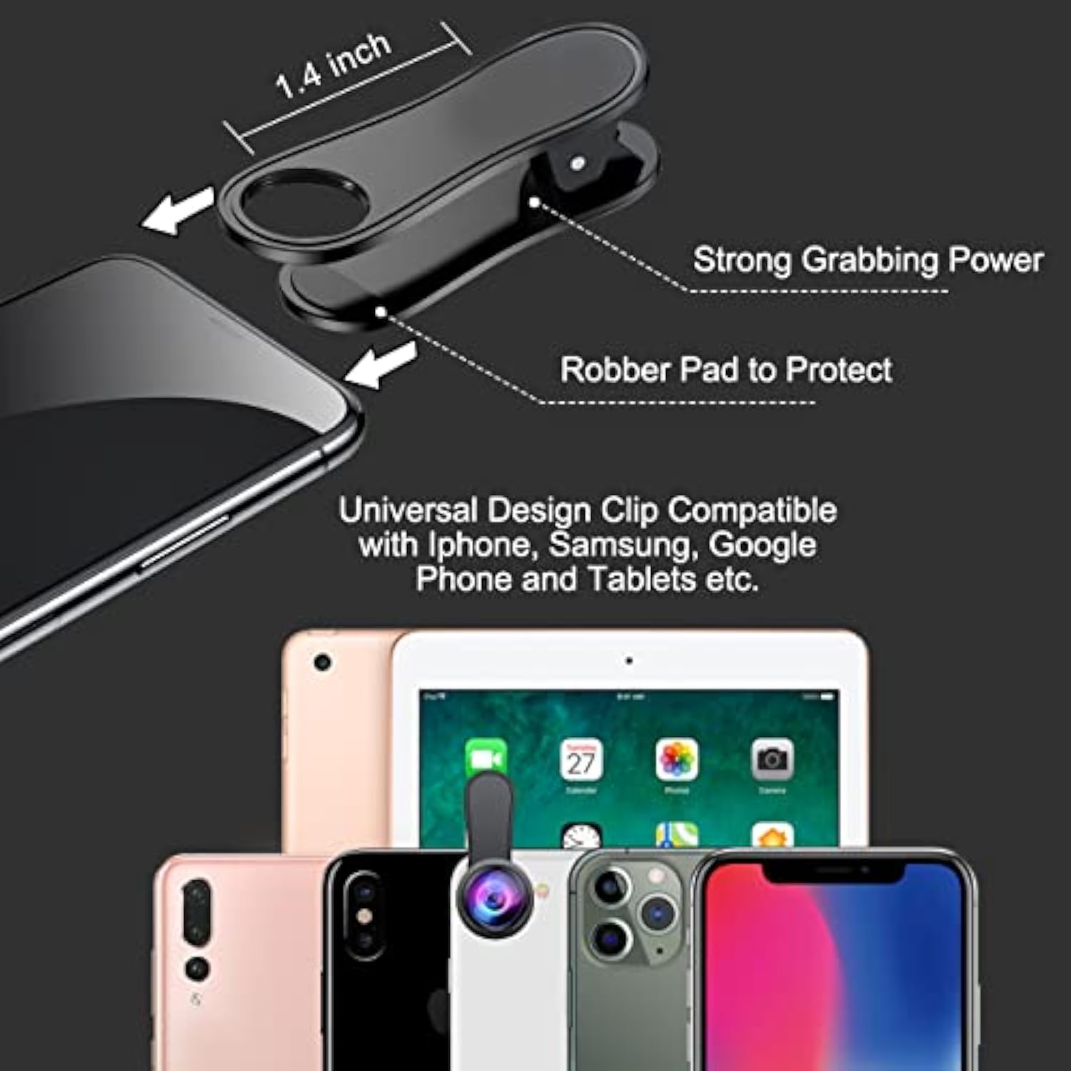 198° Fisheye Phone Camera Lens Kit for iPhone 7-13 Pro Max & Samsung Black