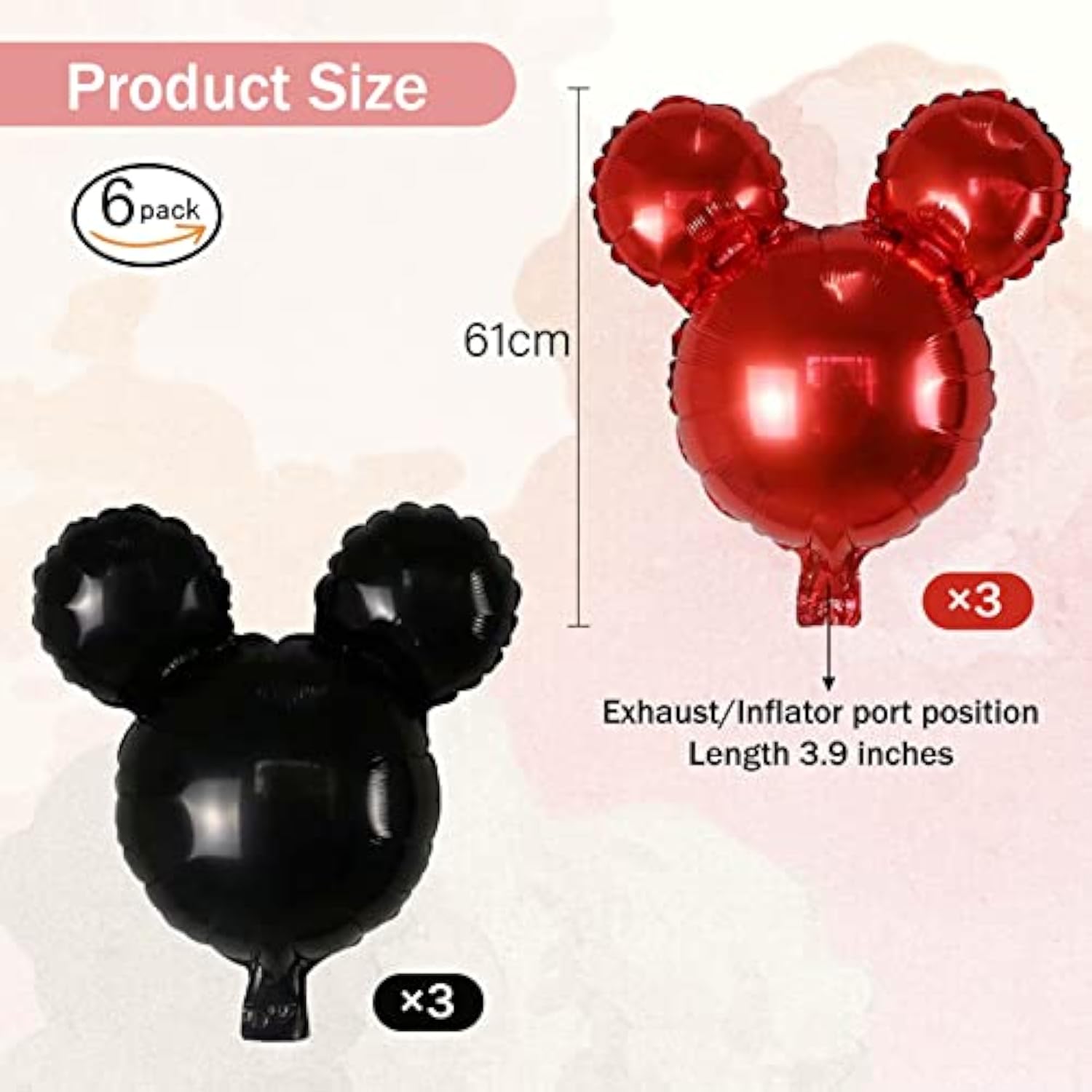Mouse Party Balloons,6 Pcs Punch Balloons For Baby Shower, Minnie Party,Girls Party Kids Birthday Theme Party Decoration Supplies,24" Black Red Aluminum Foil Balloons (6Pcs)