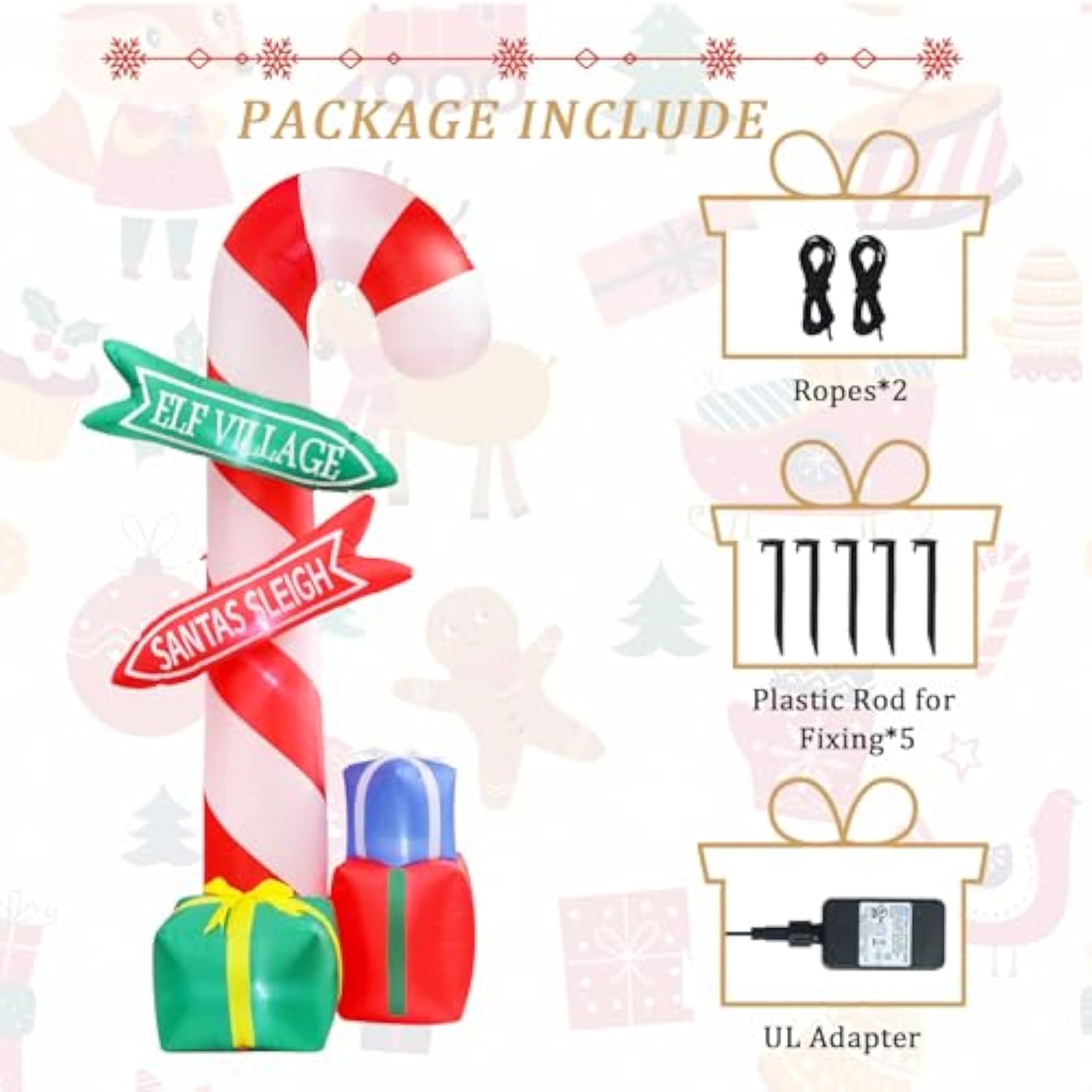 9 Ft Tall Christmas Inflatables Outdoor Decorations, Inflatables Candy Cane With Road Sign Blow Up Merry Christmas Bag Y