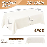 6-pack ivory polyester tablecloths 70x120in for parties, weddings, and banquets