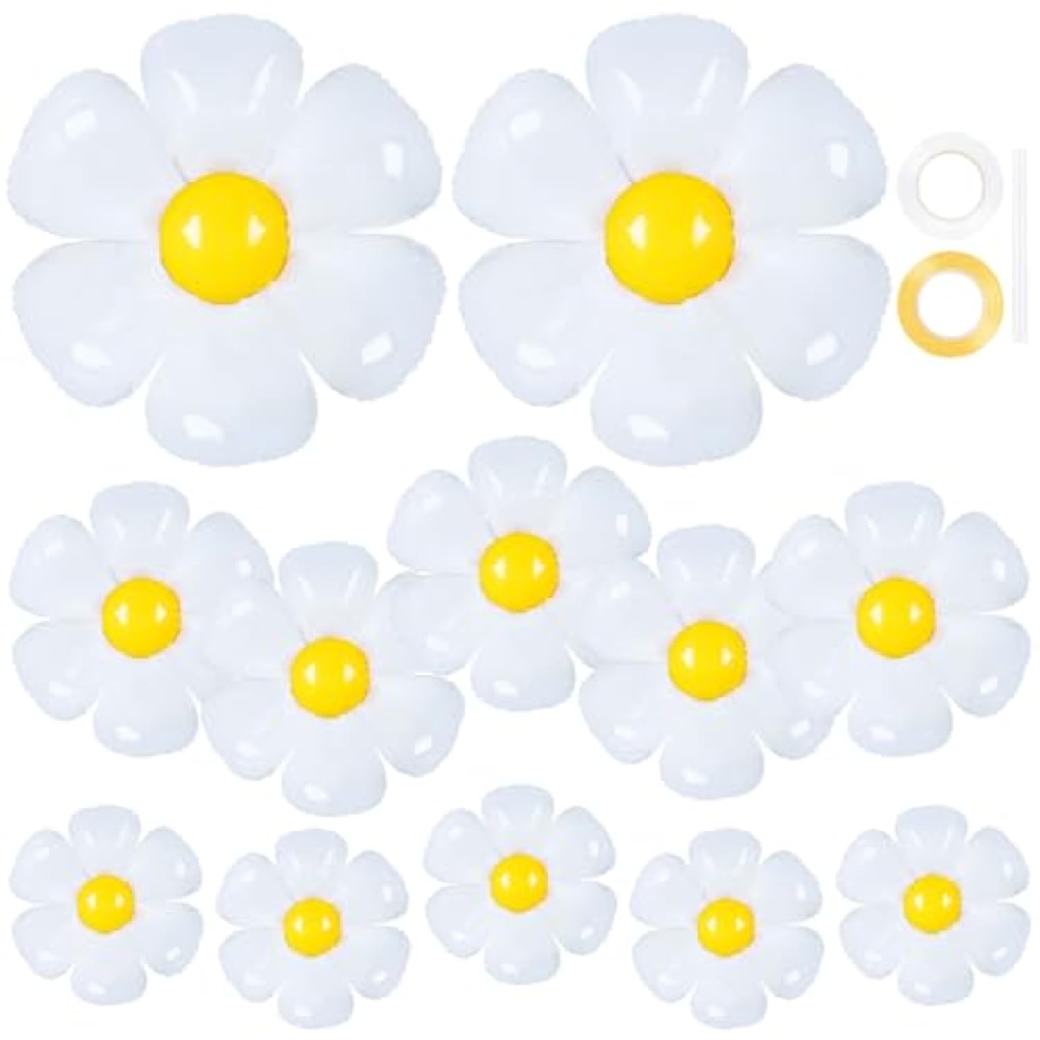 12 Pack White Daisy Foil Balloons Large Flower Party Decorations Baby Shower Wedding