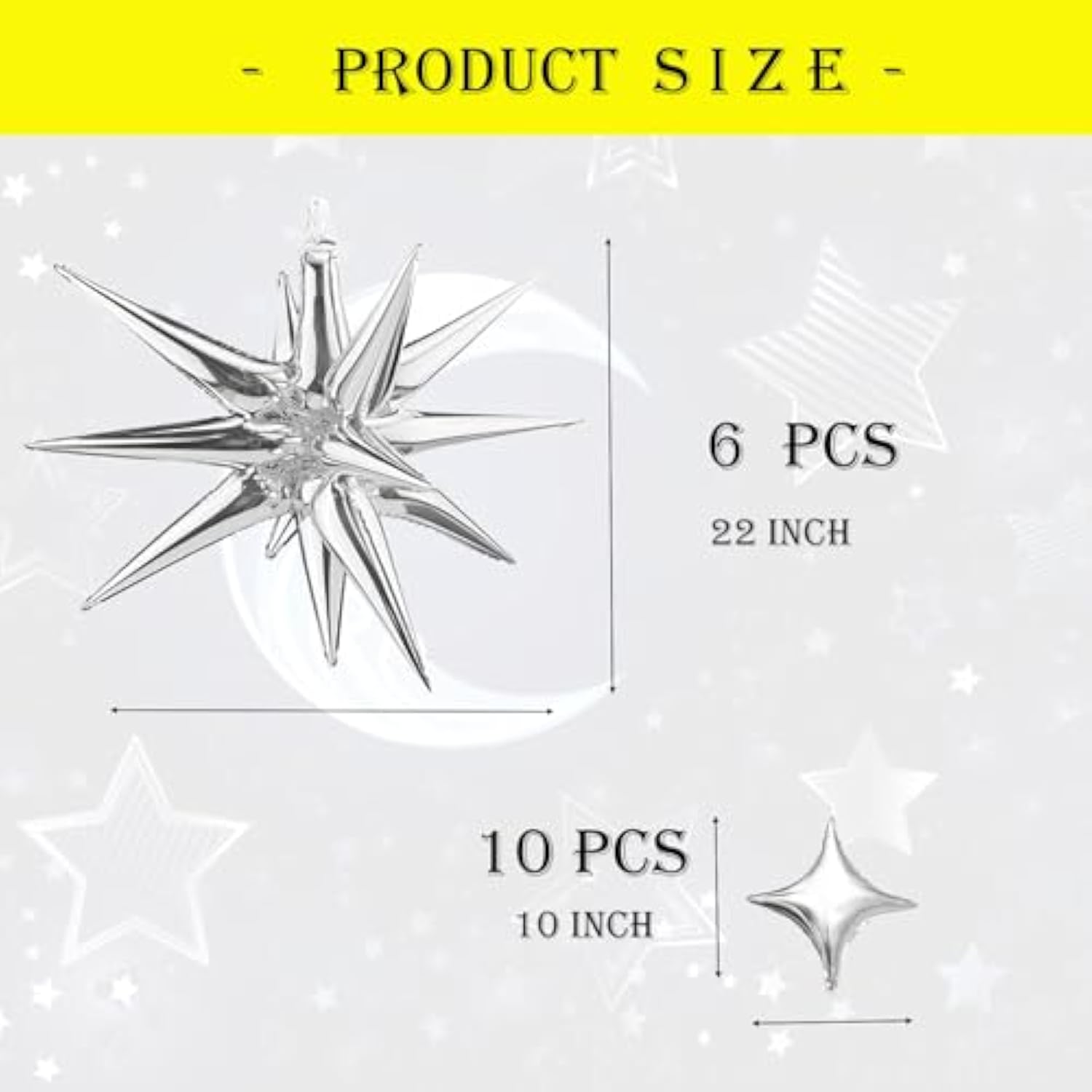 6 Pc Silver Explosion Star Foil Balloons 12 Point Party Decoration