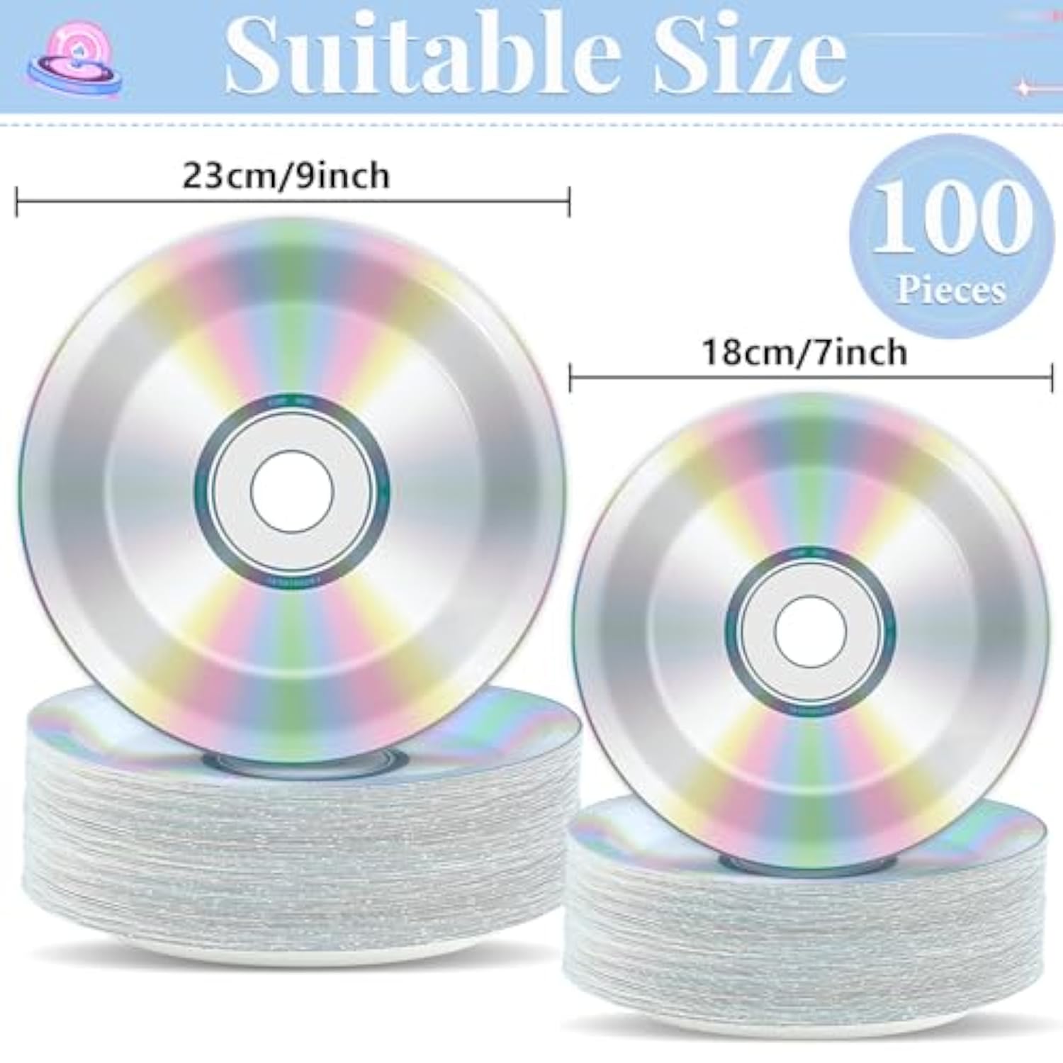 100Pcs Cd Paper Plates 90'S Party Plates 7In And 9In Retro 90S Theme Party Decorations 1990'S Supplies 90S Birthday Disc For Back To The 90'S Throwback Music Supplies Favors