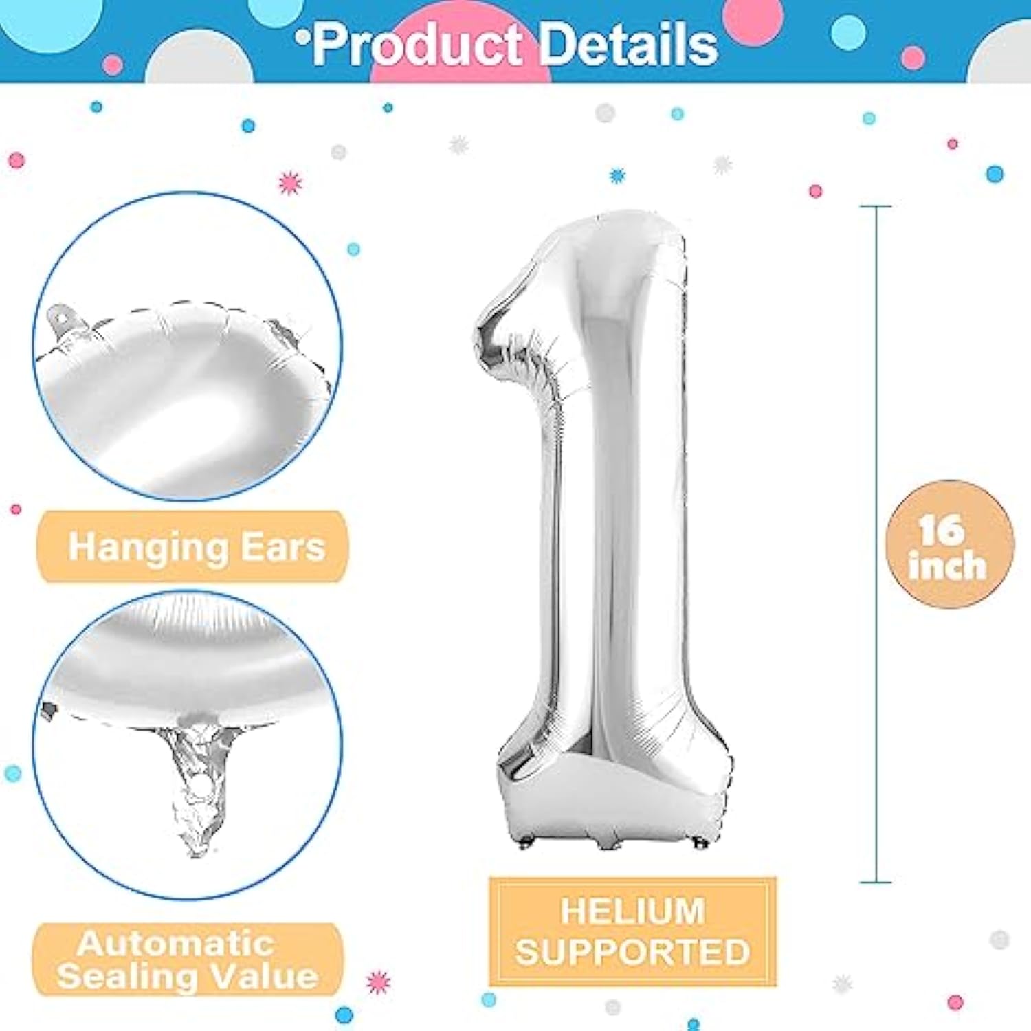 Silver 16" Number Balloons 0-9 Set – Mylar Foil Party Decor, Pack of 10