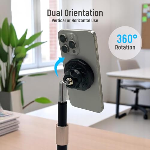 Magnetic Fast-Charging Desk Phone Stand (Adjustable Height) Compatible with MagSafe, Tall Wireless Charger, Heavy Metal Base (15W) Desktop iPhone